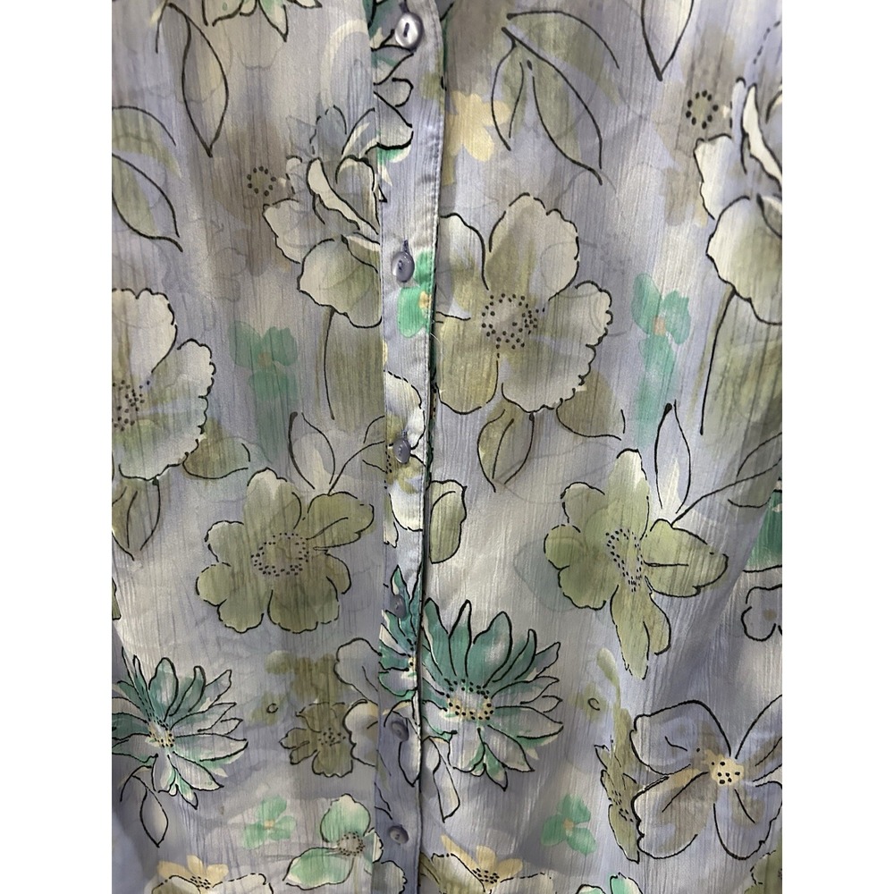 White Stag Womens 2X Sheer Button Down Top Blue Floral Lightweight Mature Travel - Picture 5 of 6